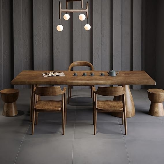 LITFAD Modern Restaurant Table and Chairs Solid Wood Dining Table with 3 Chairs and 2 Stools Dining Room Table Set, 63" L x 27.5" W x 29.5" H, 6 Piece Set - Table & 3 Chair(s) & 2 Stool