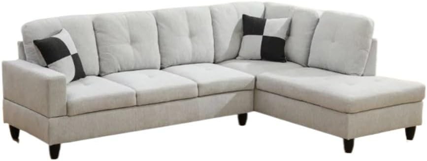 Couch Sofa Set, L-Shaped Sofa for Living Room, Flannel Sectional Sofa Set for Apartment, Beige(Without Ottoman)